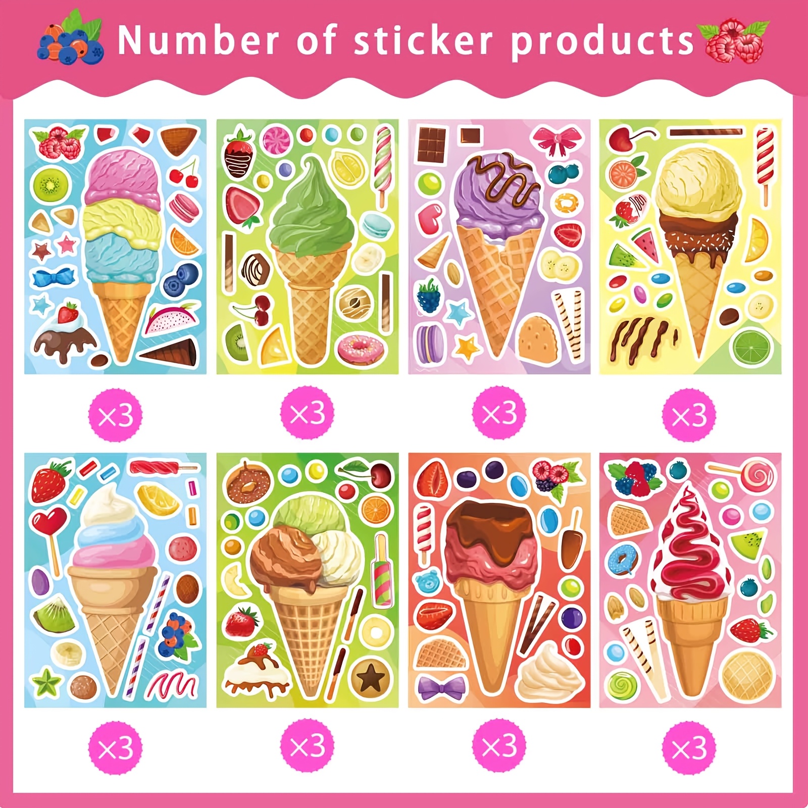 8 Sheets Ice Cream Stickers, C – обзор и цена Sticker Sheet Set