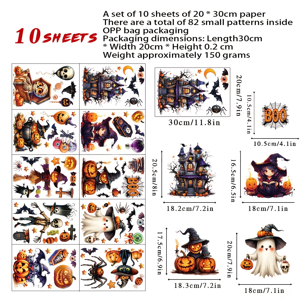 10 Sheets 3D Halloween Window  – обзор и цена Sticker Sheet Set